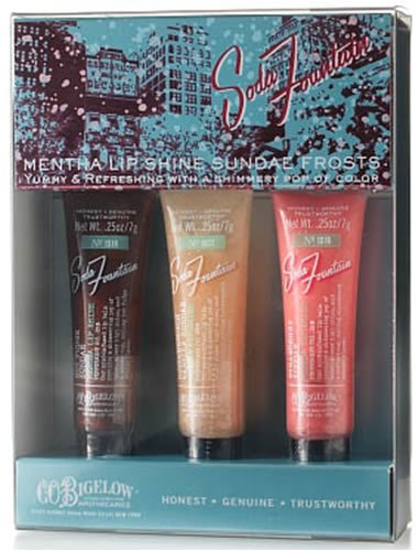 Bath & Body Works C.O. Bigelow Mentha Soda Fountain Lip Shine Sundae Frost Variety Set - Contains Three 0.25 oz Tubes
