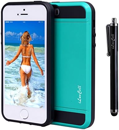 iPhone 5S Case, iLuvCell(TM) iPhone 5S Wallet Case Impact Resistant Hybrid Armor Defender Snap-on Black Soft Rubber Bumper Cover Skin Protective Shell with Card Slot Holder for iPhone 5S/5 (Blue)