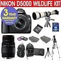 19 Piece Super Zoom Kit with Nikon D5000 12.3 MP DX Digital SLR Camera with 18-55mm f/3.5-5.6G VR Lens and 2.7-inch Vari-angle LCD + Sigma 70-300mm Telephoto Zoom Lens + Rokinon 650-1300mm Lens with 2X Converter (=1300-2600mm) Zoom Lens + 8 GB Memory Card + Multi-Coated 3 Piece Filter Kit + Extra High Capacity Li-Ion Battery + Back Pack Case + 57" Tripod + 6 Piece Camera Accessory Kit + 3 Year Celltime Warranty Repair Contract
