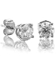 14k White Gold Round Diamond Stud Earrings (GH, I1-I2, 0.74 carat)