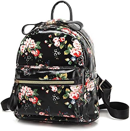 Xingyatu Women Girl Pu Lether Shoulder Backpack Colorful Hand Print Travel Hiking Bag Black-2