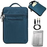 Blue Mighty Nylon Jacket Slim Compact Protective Sleeve Bag Case with accessories compartment for Amazon Kindle Touch ( Wi-Fi 6 E-Ink Display )+ 3.5mm pin to 3.5mm 3ft Black Cable for Audio plug in Cable with Microphone