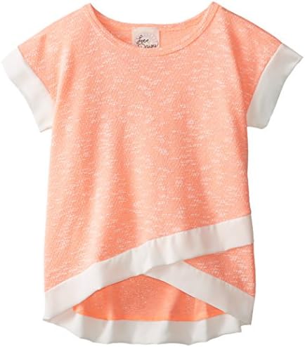 Love Daisy Big Girls' Sweater Knit Top with Chiffon Trim, Coral, Small