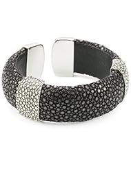 Zina Sterling Silver Cuff Bracelet In Black Stingray with Stingray Texture