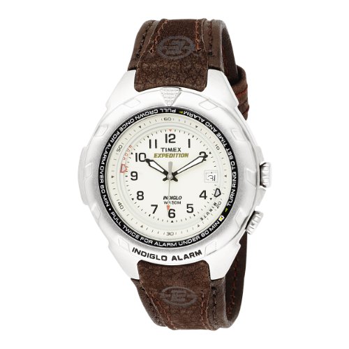 Timex Men's T47902 Expedition Easy Set Alarm Brown Leather Strap Watch
