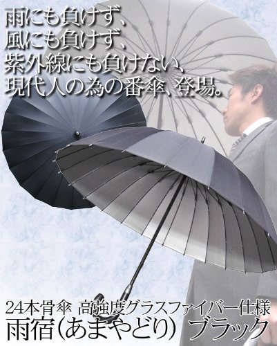 24本骨傘 高強度グラスファイバー仕様 【雨宿】 (あまやどり) 直径約105cm ブラック 22815