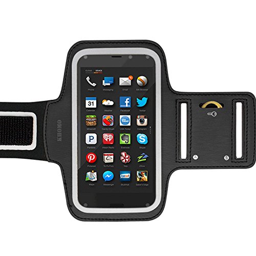 KHOMO Amazon Fire Phone Armband Case - Black Sweat Proof Sport Armband + Key Holder for Amazon Fire Phone