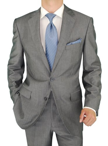 Salvatore Exte Men's 2 Button Striped Silver Gray Suit
