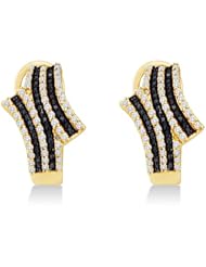14K White Gold Channel Set Round White and Black Diamond Hoop Earrings - (.94 cttw)