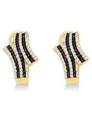 10K White Gold Channel Set Round White and Black Diamond Hoop Earrings - (.94 cttw)