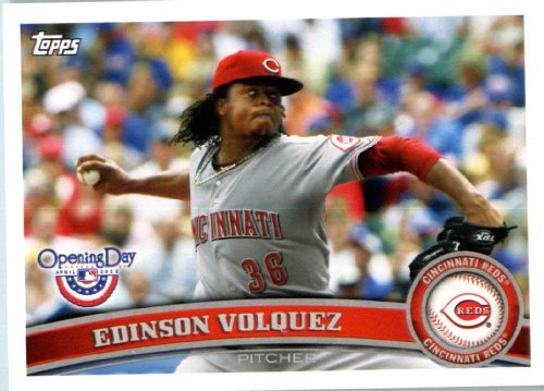 2011 Topps Opening Day Baseball Card #28 Edinson Volquez - Cincinnati Reds - MLB Trading Card  In A Protective Screwdown Display Case!