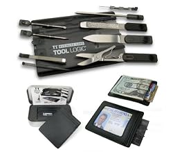 Tool Logic T1WBCC Series Business Card, Ultra-Slim Tool Card With Twelve Features Plus Leather ID Wallet, Translucent Black