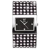 Seksy by Sekonda Ladies Black Cuff with Pink Stones Watch, self-adjustable links 4808