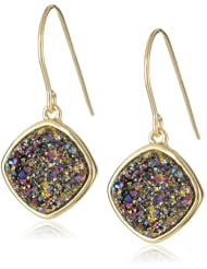 18k Yellow Gold Plated Sterling Silver Blue Druzy Dangle Earrings