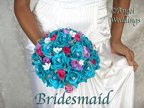 BEAUTIFUL MALIBU Fuschia Purple CASCADE Complete Wedding Package Bridal Bridesmaid Groom Boutonniere Corsage silk flowers