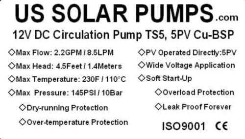 Solar DC Circulation Pump Topsflo TS5 5PV-Cu-BSP