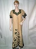 Evening Wear- Apricot Green Color Cotton Caftan Kaftans Tunic Top Floral Print Womens Clothing Xl Free Shipping