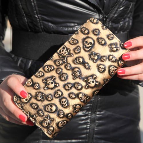 TinoTrade Womens Vintage Leather Wallets Skull Designer Purses