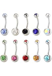 Lot of 10 Value Pack Assorted Stainless Steel Belly Button Ring Body Jewelry Piercing Ring BarBell Gift Set