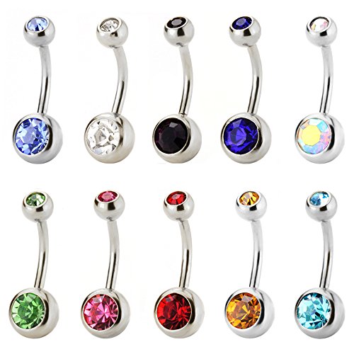 Lot of 10 Value Pack Assorted Stainless Steel Belly Button Ring Body Jewelry Piercing Ring BarBell Gift Set