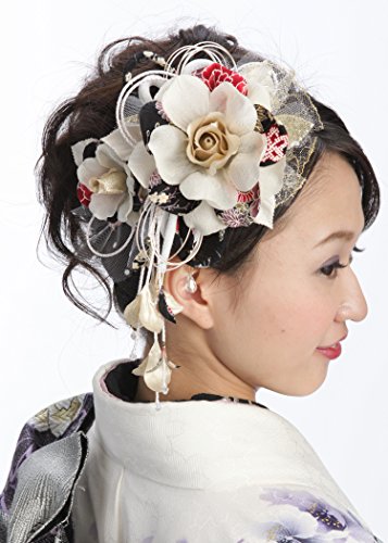 花髪飾り かんざしセット 白 オフホワイト[ 成人式 振袖 卒業式 袴 着物 和装 簪 髪型]