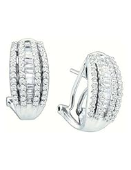 1 cttw 14k White Gold Diamond Round and Baguette Huggie Hoop Earrings (Real Diamonds: 1 cttw)