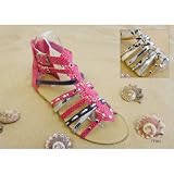 Childrens Girls Summer Footwear Gladiator Sandals Shoes (Pink Silver)