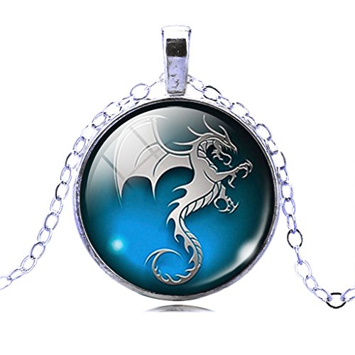 Unisex Fancy Pterosaur Art Pendant Necklace Retro Glass Time Gemstone Statement Necklace