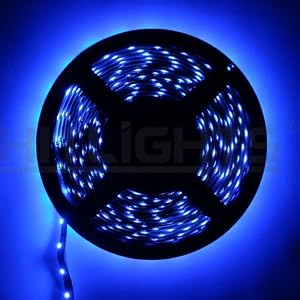 Hitlights Blue Flexible Ribbon LED Strip Light, 300 LEDs, 5 Meters (16.4 Feet) Spool, 12VDC Input (Adapter not included)
