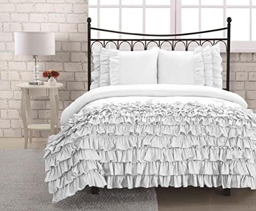 HotHaat New Collection 300 Thread Count 1 Half Ruffle Duvet Cover + 2 Pillow Shams in Solid White California King Size 100% Egyptian Cotton