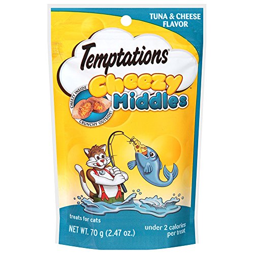 TEMPTATIONS Cheezy Middles Treats for Cats Tuna and Cheese Flavor 2.47 Ounces (Pack of 12)
