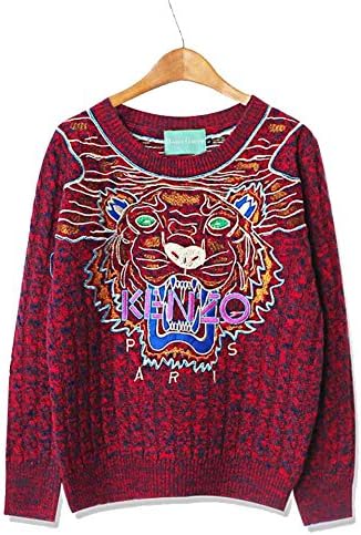 Zokey Women's Letter Print Pullover Tiger Knitted Sweater Red M