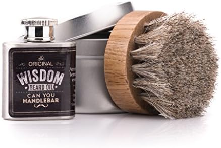 Wisdom Beard Oil Flask with Horsehair Beard Oil Brush Set | Natural, Woodsy Scent