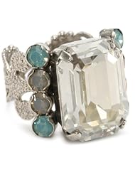Sorrelli "Aegean Sea" Crystal Silver Shade Emerald Cut Adjustable Ring