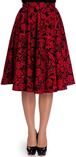 Hell Bunny Rockabilly Love Death Do Us Part Skull Rose Anchor Red Circle Skirt (S)