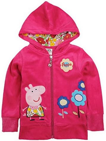 Girls Beautiful Embroidery Peppa Pig Cartoon Cotton Cardigan Sweaters,Rose Red,2/3Y