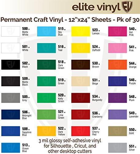 30 Sheets - U Pick the Colors - 12x24 Permanent Adhesive Craft Vinyl for CraftROBO, Silhouette, CriCut, and Similar Cutters- EV241US