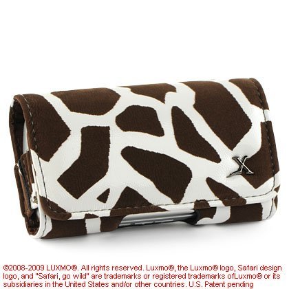 Premium Brown White Leather Giraffe Design Horizontal Pouch Carry Case Magnetic Flap Belt Clip for Kyocera M1400 Laylo, LG CU720, GT365 Neon Etna, UN430 Wine II 2, Motorola A455 Rival, i890, VE465, VU30, W755, W766 Entice, V3, V3i, V3t, Nokia 2680, N75, 6600, PCD WP8990 Escapade, BlackBerry 8230 8220 Pearl Flip, Samsung M630 Highnote, R520 Trill, R600 Huell, U490 Trance, Sanyo 8500, Sony Ericsson W580i, W760a, TM506, ZTE C88