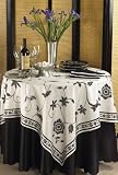 Pointillist Hand Silk Screened Black and White Tablecloth. 60 Inch Square.