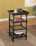 Side Table with Wicker Shelves in Antique Black with Brown Rub-Through