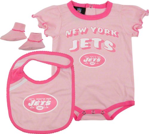 Reebok New York Jets Newborn Creeper, Bib and Bootie Set - Pink 0-3 Months