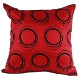 Bright Red with Black Circles 18"x18" Decorative Silk Throw Pillow Cover