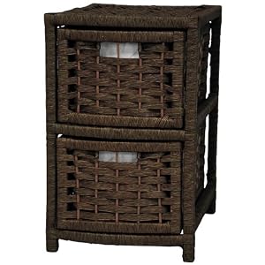 Low Cost Nightstand Lamp Table - 17 Tall Japanese Design Natural Fiber 2 Drawer Narrow End...