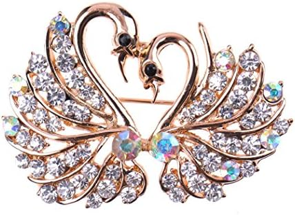 Love Swan Alloy Crystal Rhinestone Brooch Pin Bridal Bonquet Favor Jewelry Gift Color:Gold
