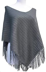 Handmade Poncho in Fine Charcoal (Hand-crocheted Border)
