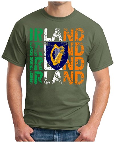 OM3 – IRLAND – T-Shirt IRELAND EM 2016 FRANKREICH FRANCE FUSSBALL FANSHIRT SOCCER CUP SPORT TRIKOT EUROPAMEISTER, S, oliv
