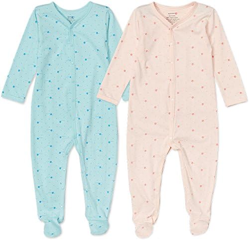 Kiyum Kids Organic Cotton Baby Footie 6-12 Months, Blue Roses &amp; Pink Stars