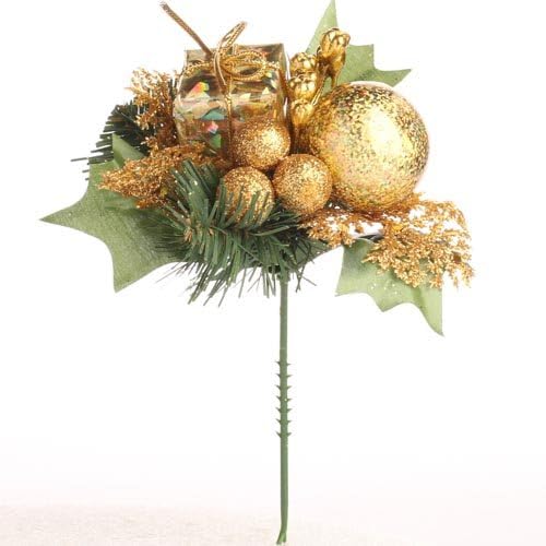 Factory Direct Craft Set of 12 Gold Glittery Ornament Ball and Present Mixed Holiday Floral Embellishing Picks for…