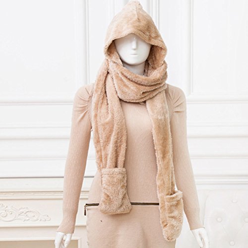 Nanxson(TM) Women Hoodie Gloves Earflap Hat Long Scarf Shawl Wraps WJ0011