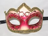Red Gold Colombina Punta Riga Venetian Masquerade Mask